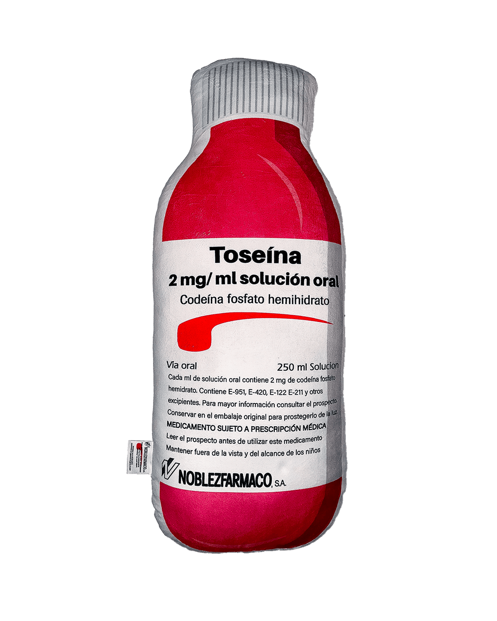 Noblezfarmaco SA Toseina 2mg/ml solucion oral codeine pillow 250ml red bottle white cap novelty cushion pharmaceutical merchandise