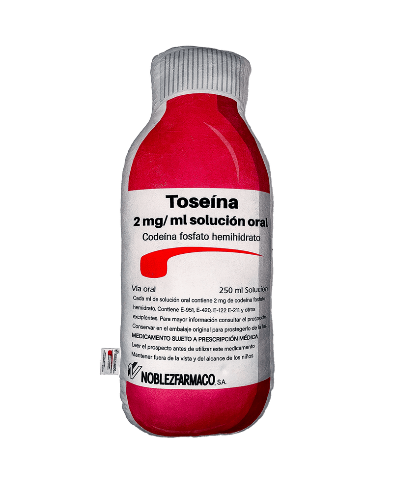 Noblezfarmaco SA Toseina 2mg/ml solucion oral codeine pillow 250ml red bottle white cap novelty cushion pharmaceutical merchandise