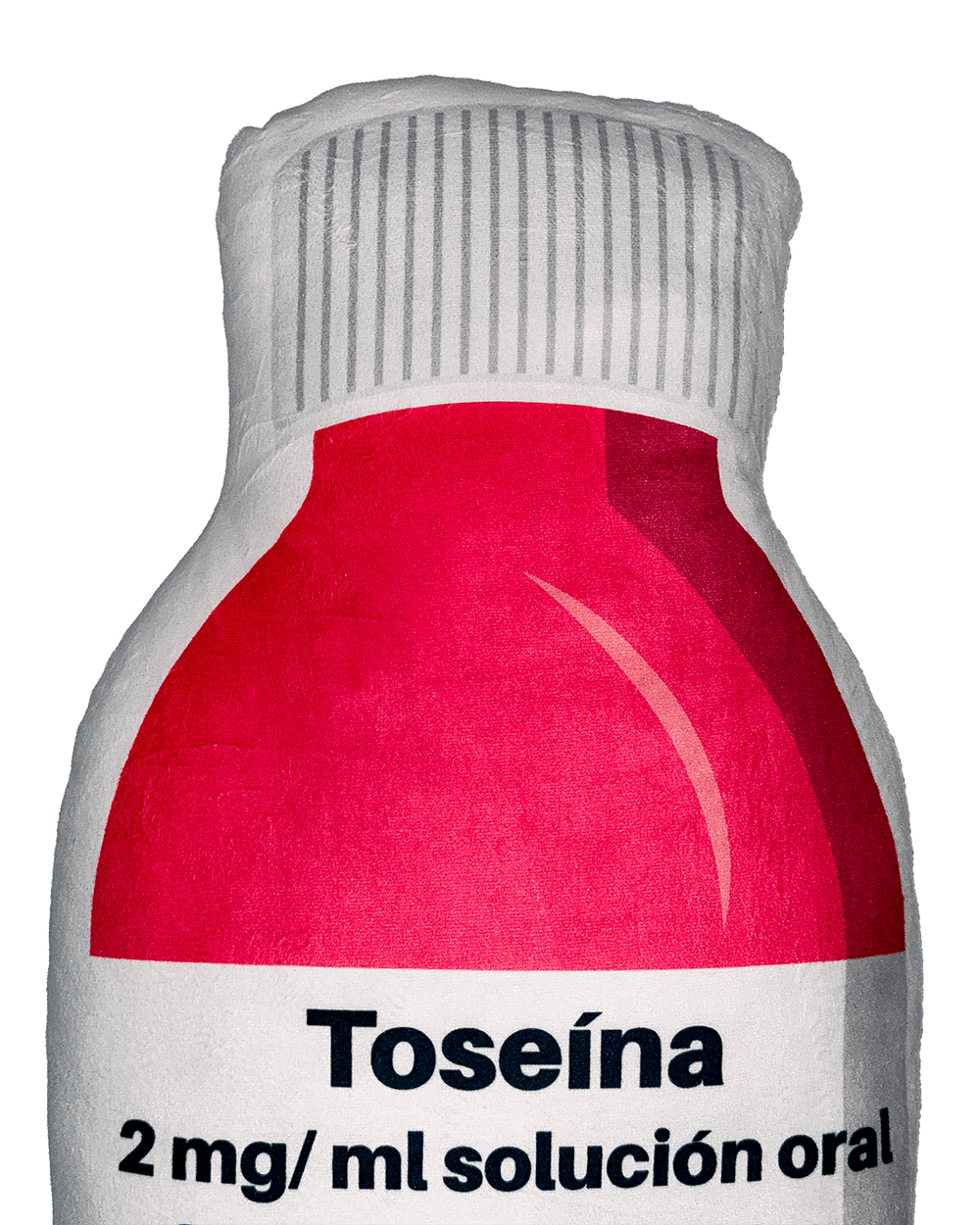 Noblez Co. Toseina cough syrup bottle shaped pillow red pink 2mg/ml solucion oral text white cap novelty cushion merchandise