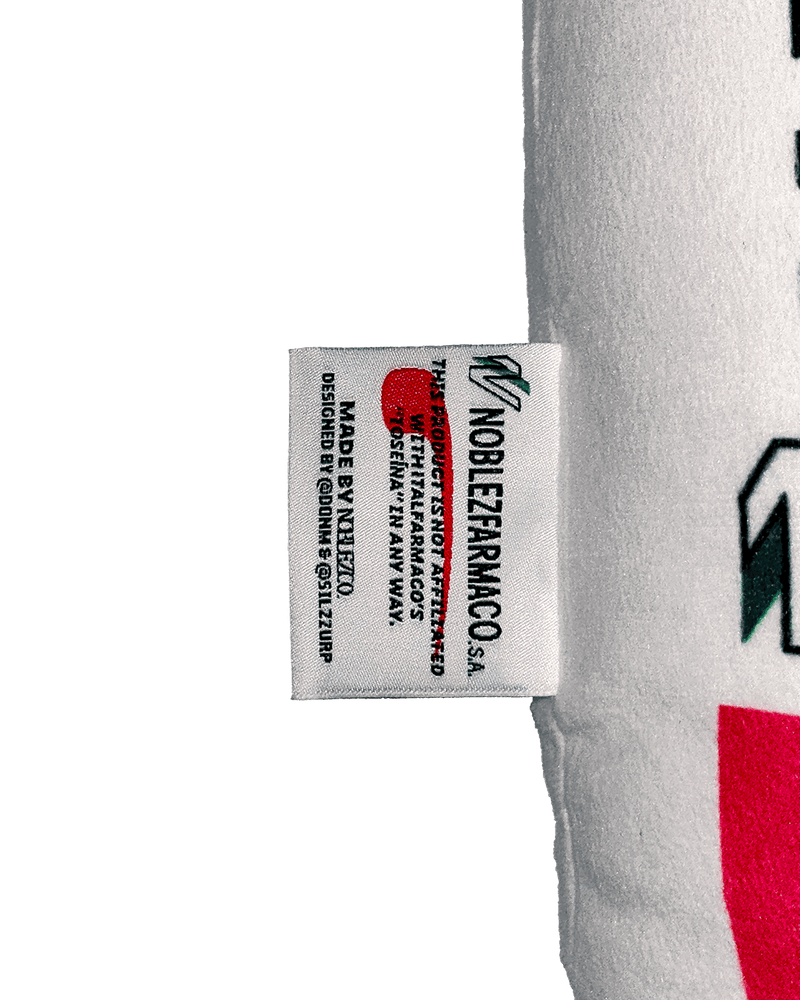 Noblez Pharmaco Toseina pillow merchandise tag Made by noblezco label product information cushion branding